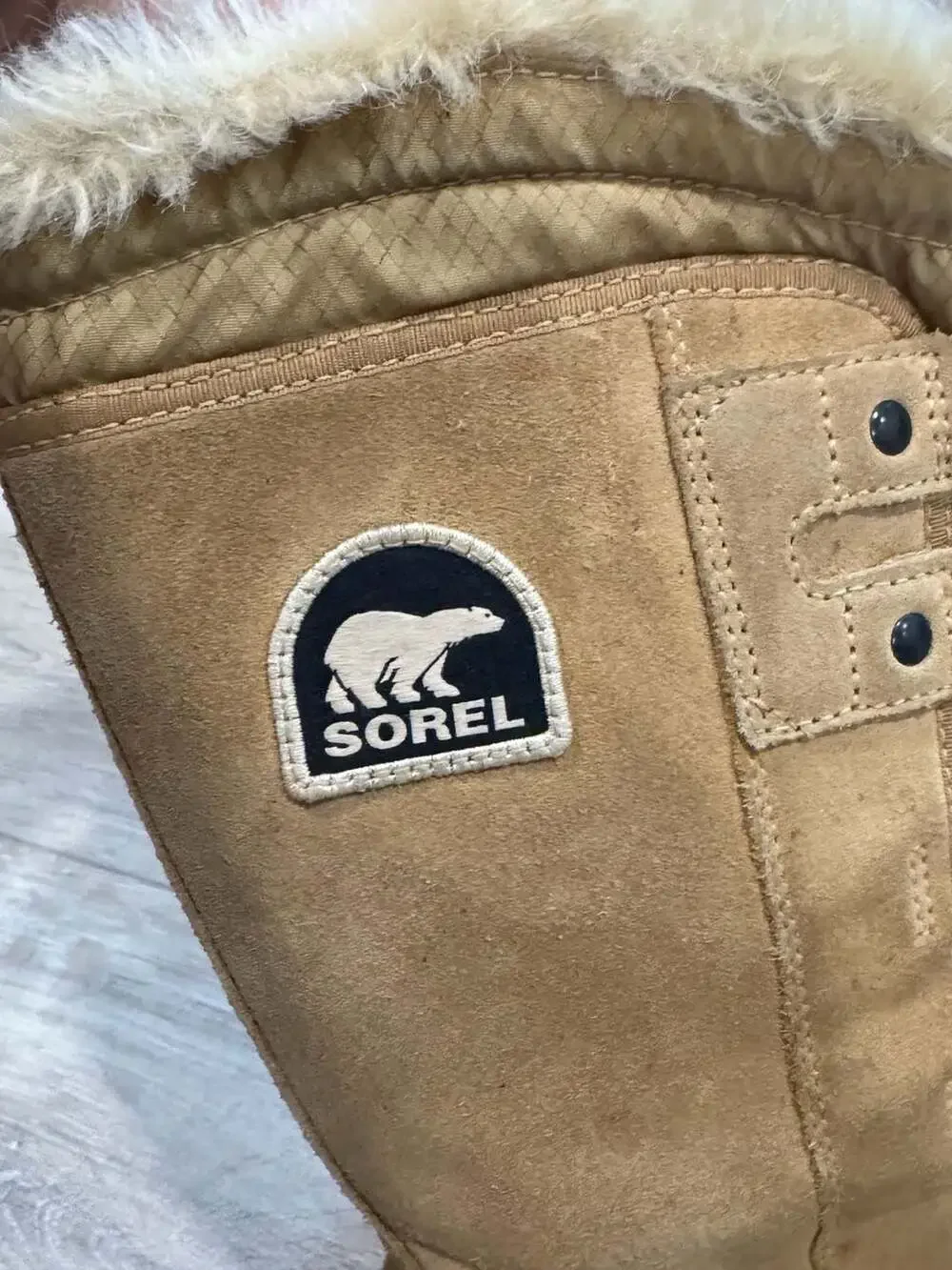 Sorel Women’s Size 8.5 Tan Suede Tall Winter Snow Boots Faux Fur Lace Up